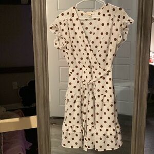 White dress with brown polka dots